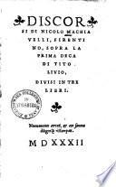 Discorsi di Nicolo Machiavelli, Firentino, sopra la prima Deca di Tito Livio