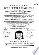 Discorso del terremoto del signor Federico Zerenghi da Narni, dottore di filosofia e medicina, nel quale si legge quale siano le cause del moto della terra secondo il senso delli filosofi, degli astrologi, de' teologi & delli cattolici cristiani