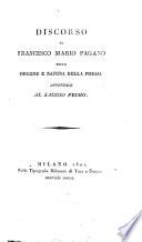 Discorso di Francesco Mario Pagano sulla origine e natura della poesia Appendice al Saggio primo