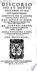 Discorso Pio Et Dotto Dell'Amor Di Dio verso il genere humano