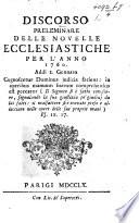 Discorso preliminare delle novelle ecclesiastiche [relative to the Jesuits of Portugal], per l'anno 1760