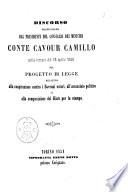 Discorso pronunziato dal presidente del consiglio dei ministri conte Cavour Camillo