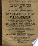 Dissertatio III. Philologico-Mathematica De Mari Aeneo Templi Salomonei