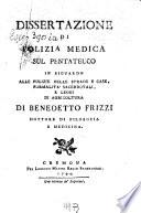 Dissertazione di Polizia Medica sul Pentateuco in riguardo alle pulizie, delle strade e case, formalità sacerdotali e leggi di agricoltura