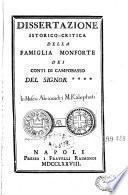 Dissertazione istorico-critica della Famiglia Monforte dei conti di Campobasso del signor