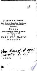 Dissertazione sopra l'antica immediata dipendenza de'Viscovi Pesaresi dal Pontefice Romano