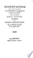 Dissertazione sul giuoco degli scacchi ristampata da Francesco Cancellieri