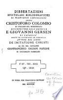 Dissertazioni epistolari bibliografiche sopra Cristoforo Colombo ... e Giovanni Gerson