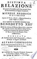 Distinta relazione di quanto è accaduto nelli due incontri fatti da sua eminenza il signor cardinale Michele Federico d'Althann ... alla santità di nostro signore papa Benedetto 13. ...