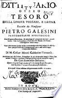 Ditt[ion]ario overo tesoro della lingua volgare, e latina