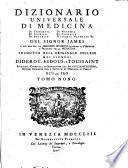 Dizionario universale di medicina di chirurgia di chimica di botanica di notomia di farmacia d'istoria naturale &c. Del signor James a cui precede un Discorso istorico intorno all'origine e progressi della medicina tradotto d