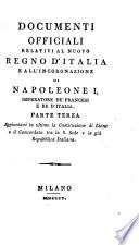 Documenti officiali relativi al nuovo Regno d'Italia e all'incoronazione di Napoleone I.