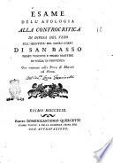 Esame dell'apologia alla controcritica in difesa del vero sull'identità del sacro corpo di san Basso primo vescovo e primo martire di Nizza in Provenza ora venerato nella terra di Marano nel Piceno