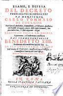 Esame, e difesa del Decreto pubblicato in Pudiscerì da Carlo Tommaso di Tournon ...