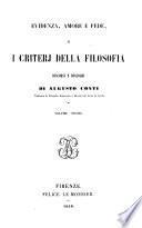Evidenza, amore e fede, o I criterj della filosofia