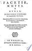 Facetie, motti, & burle, di diuersi signori et persone private