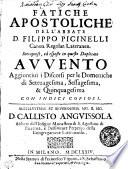 FATICHE APOSTOLICHE DELL' ABBATE D. FILIPPO PICINELLI Canon. Regolar. Lateranen