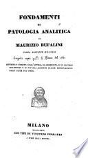Fondamenti di patologia analitica ... Prima edizione Milanese