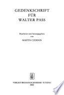 Gedenkschrift für Walter Pass
