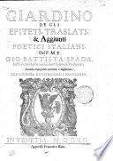 Giardino De Gli Epiteti, Traslati, & Aggiunti Poetici Italiani