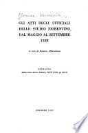 Gli atti degli ufficiali dello Studio fiorentino, dal maggio al settembre 1388