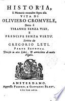Historia e memorie recondite sopra alla Vita di Olivero Cromwell