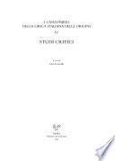I canzonieri della lirica italiana delle origini: Studi critici