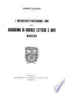 I duecentosettantacinque anni della Accademia de scienze, lettere e arti, Modena