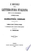I Secoli della Letteratura Italiana Dopo il suo Risorgimento Commentario di Giambattista Corniani