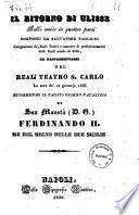 Il ritorno di Ulisse ballo eroico in quattro parti composto da Salvatore Taglioni ...