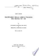 Incipitario della lirica italiana dei secoli XV-XX: Accademia nazionale dei lincei e Biblioteca corsiniana di Roma