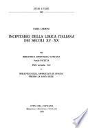 Incipitario della lirica italiana dei secoli XV-XX