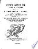 Indice generale della storia della letteratura italiana