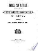 Indice per materie della Biblioteca comunale di Siena