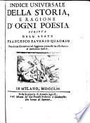 Indice Universale Della Storia E Ragione D'Ogni Poesia