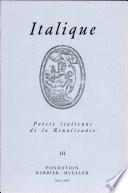 Italique : Poésie italienne de la Renaissance, vol. III (2000)