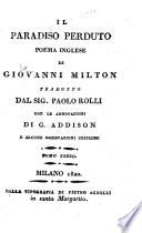 Jl paradiso perduto, poema tradotto da Paolo Rolli con le annotazioni di G. Addison e alcune osservazioni critiche