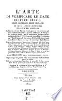 L'Arte di verificare le date dei fatti storici delle inscrizioni, delle cronache ed altri antichi monumenti innanzi l'era christiana