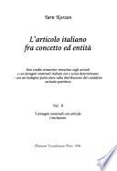 L'articolo italiano fra concetto ed entità: I sintagmi nominali con articulo ; Conclusioni