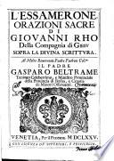 L'Essamerone. Orazioni sacre di Giouanni Rho della Compagnia di Giesu sopra la diuina Scrittura