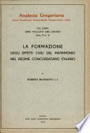 La formazione degli effetti civili del matrimonio nel regime concordatario italiano