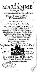 La Mariamme drama per musica da rappresentarsi nel famosissimo teatro di SS. Gio. e Paulo nell'anno 1696. ..