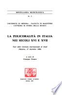 La Policoralità in Italia nei secoli XVI e XVII