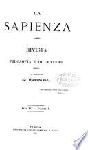 La Sapienza. Rivista di filosofia e di lettere diretta da V. Papa