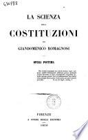 La scienza delle costituzioni opera postuma per Giandomenico Romagnosi