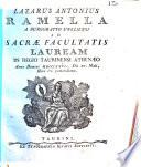 Lazarus Antonius Ramella a Burgoratto Uneliensi ad sacrae facultatis lauream in Regio Taurinensi Athenæo anno Domini 1776., die 11. Maii, hora 6. pomeridiana