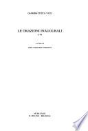 Le orazioni inaugurali, I-VI