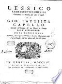 Lessico farmaceutico-chimico contenente li rimedj piu usati d'oggidi di Gio. Battista Capello ...