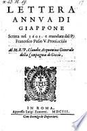 Lettera annua di Giappone, scritta nel 1601 ... al P. Claudio Acquaviva