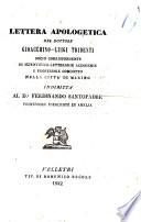 Lettera apologetica del dottore Gioacchino Luigi Tridenti ... professore condotto nella città di Marino indirizzata al d.r Ferdinando Santopadre professore esercente in Amelia